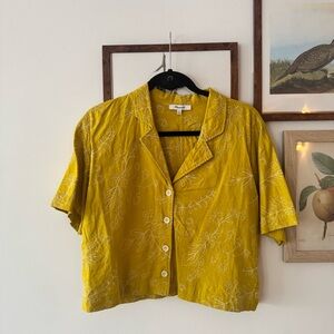EUC Madewell Embroidered Linen-Blend Resort Crop Shirt Gold Yellow Medium